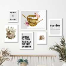 Kit 6 Quadros Odontologia Sorriso Flores - com vidro