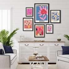 Kit 6 Quadros Para Sala Flower Market - com vidro