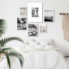 Kit 6 Quadros Praia - Vida Sem Sal Enferruja - com vidro