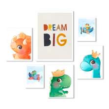 Kit 6 Quadros Quarto Infantil Dino Baby - com vidro