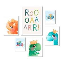 Kit 6 Quadros Quarto Infantil Dinos - com vidro