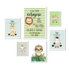 Kit 6 Quadros Quarto Infantil Safari - Listradinho - com vidro