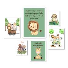 Kit 6 Quadros Quarto Infantil Safari - Sonhe Alto - com vidro