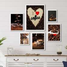 Kit 6 Quadros Rústicos Café- Love Coffee - com vidro