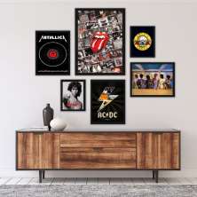Kit 6 Quadros Rock Bandas - com vidro