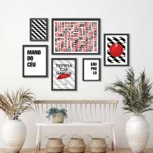 Kit 6 Quadros São Paulo Preto Vermelho Branco - com vidro