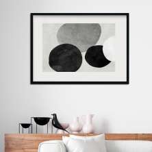 Quadro Abstrato Formas Cinza com Preto - 60x48cm