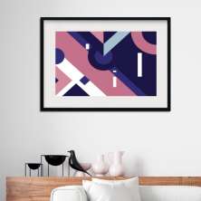 Quadro Abstrato Geométrico Rosa e Azul - 60x48cm