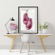 Quadro Boxe Luvas Rosa - 60x48cm