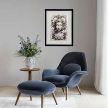 Quadro Buda Cinza e Branco - 60x48cm