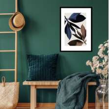 Quadro Folhas Azul e Marrom - 60x48cm