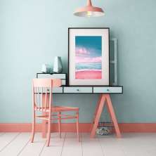 Quadro Fotografia Praia Mar Rosa e Azul - 60x48cm