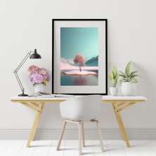 Quadro Paisagem Neve Árvore Rosa - 60x48cm