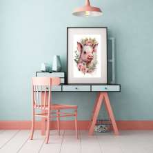 Quadro Porquinho Floral - 60x48cm