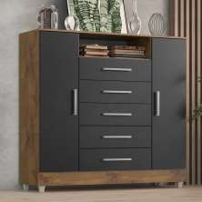 Comoda Isabele 5 Gav 2 Portas  Castanho/onix