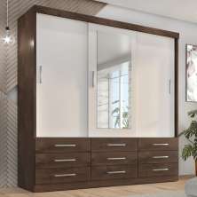 Guarda Roupa Casal Capri 3 Portas Correr 9 Gav C/ Espelho  Chocolate/off White