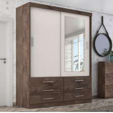 Guarda Roupa Solteiro Capri 2 Portas 6 Gav C/ Espelho  Chocolate/off White