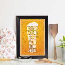 Quadro Decorativo Frase Cerveja e Amigos 33x43cm Moldura Preta