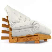 Sofá Cama Casal Futon Tokio Branco Off Sarja Impermeável Madeira Maciça Cor Mel
