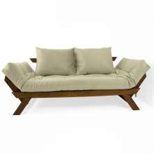 Sofá Japão Futon Bege Em Madeira Maciça Cor Imbuia