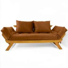 Sofá Japão Futon Caramelo Em Madeira Maciça Cor Mel