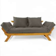 Sofá Japão Futon Cinza Em Madeira Maciça Cor Mel