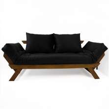 Sofá Japão Futon Preto Madeira Maciça Cor Imbuia