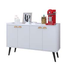 Aparador Buffet Kiev Cantinho Café 4 Portas Puxador Concha Prateleira Interna Organizadora Pés Retrô - Branco - RPM Móveis
