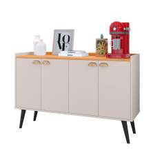 Aparador Buffet Kiev Cantinho Café 4 Portas Puxador Concha Prateleira Interna Organizadora Pés Retrô - Off White/Cinamomo - RPM Móveis