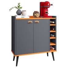 Aparador Buffet Madero Barzinho Adega 5 Garrafas 2 Portas Puxadores Concha Cantinho Café Decoração Sala - Cinza/Cinamomo - RPM Móveis