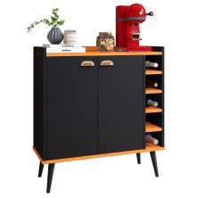 Aparador Buffet Madero Barzinho Adega 5 Garrafas 2 Portas Puxadores Concha Cantinho Café Decoração Sala - Preto/Cinamomo - RPM Móveis