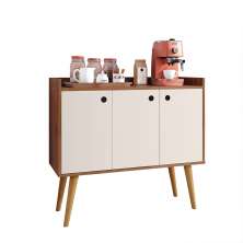 Aparador Buffet Wood Prime 3 Portas Cantinho Café Prateleira Organizadora Pés Palito Decoração Retrô - Freijó-Off White - RPM Móveis