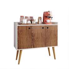 Aparador Buffet Wood Prime 3 Portas Cantinho Café Prateleira Organizadora Pés Palito Decoração Retrô - Off White-Freijó - RPM Móveis