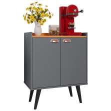 Buffet Linea 2 Portas Cantinho Café Decoração Cozinha Sala Estar Jantar Puxador Concha Prateleiras Organizadoras Cinza/Cinamomo– RPM Móveis