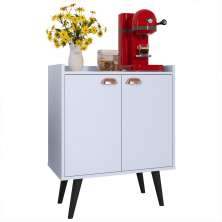 Buffet Linea 2 Portas Cantinho Café Decoração Cozinha Sala Jantar Estilo Retrô Puxador Concha Prateleiras Organizadoras Branco – RPM Móveis