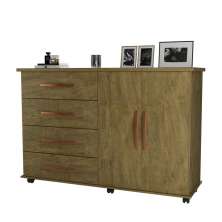 Cômoda 4 Gavetas e Porta Pés Rodízios Bali – Amendoa Wood – Móveis Primus