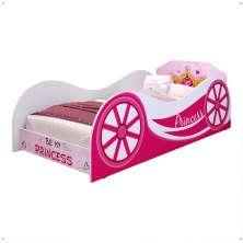 Cama Solteiro Infantil Simples Carruagem MDF Montessoriana Lateral Grade Protetora Quarto Juvenil Menina Tema Princess - RPM