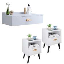 Conjunto Quarto 2 Mesas Cabeceira Retrô Mesinha Lateral Cama E Penteadeira Suspensa Organizadora Decoração Ambiente Branco - RPM Móveis  