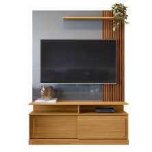 Estante Home TV 47 48 50 55 60 Polegadas Porta e Nicho Sala Pequena Chicago 1,36- Tauari Ripado/Cinza - Lojas RPM