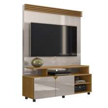 Home Berlim 1,36 Estante Painel Rack TV Até 60 Polegadas Prateleira Nichos 2 Portas MDF Detalhes Ripado - Off White Perolizado/Tauari - Lojas RPM
