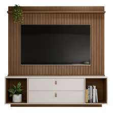 Home Dakar Estante Painel Tv Até 75 Polegadas Ripado Prateleira 2 Portas Basculante - Cedro/Off White Perolizado - Lojas RPM