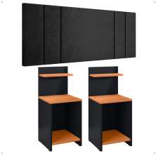 Jogo Quarto 2 Mesas Organizadora Fantasy Preto/Cinamomo Prateleira Nicho Cabeceira Luana Suspensa Cama Box Queen Size 1,60 Suede - Lojas RPM