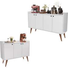 KIT APARADOR BUFFET RETRÔ 4 PORTAS DALLAS BRANCO E APARADOR BUFFET RETRÔ 3 PORTAS WOOD BRANCO