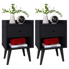 Kit 2 Mesas Cabeceira 1 Gaveta Organizadora Nicho Aberto Decorativo Pés Palito Retrô Mesinha Quarto - Preto - RPM Móveis