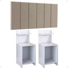 Kit 2 Mesas Cabeceira Fantasy Branco Mesinha Organizadora Prateleira Painel Suspenso Cama Box Queen Size 1,60 Bege Suede - Lojas RPM