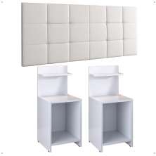 Kit 2 Mesas Cabeceira Fantasy Branco Prateleira Organizadora Painel Suspenso Bia Estofado Cama Box Queen Size 1,60 Corino - Lojas RPM