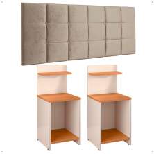 Kit 2 Mesas Cabeceira Fantasy Off White/Cinamomo Prateleira Organizadora Painel Suspenso Bia Estofado Cama Box Queen Size 1,60 Bege - Lojas RPM