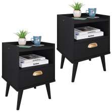 Kit 2 Mesas de Cabeceira Nicho Jogo de Mesinhas Quarto 1 Gaveta Puxador Concha Lauren Estilo Retrô - Preto - Lojas RPM