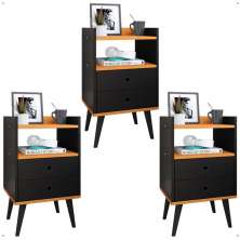 Kit 3 Mesas Cabeceira Dream Jogo Mesinha Decorativa Lateral Cama Decoração Quarto Casal Solteiro - Preto/Cinamomo - RPM Móveis