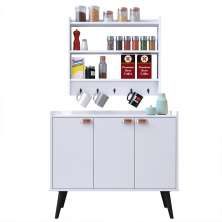Kit Aparador Buffet Organizador Prateleira Interna Truzzi Armário Parede Porta Condimentos Cozinha Amélia - Branco - RPM Móveis